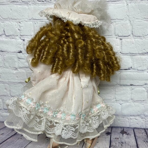 Cathay Collection 1-5000 Porcelain Doll Curly Blonde Hair 16" - Missing Eyelash - Picture 2 of 10